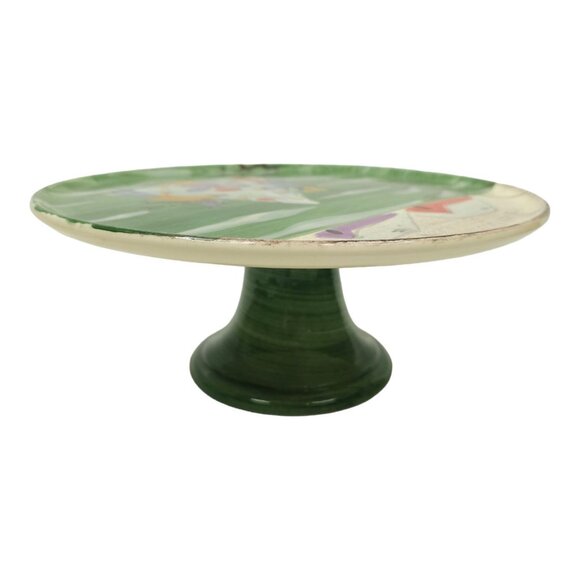 Zrike Winter Frolic Ceramic Pedestal Cake Plate Stand Christmas Hand Painted - Picture 4 of 16